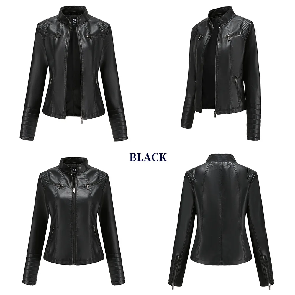 Autumn Winter Pu Faux Women\'s Leather Jackets Long Sleeve Zipper Slim Motorcycle Biker Leather Coat Loose Female Outwear Tops