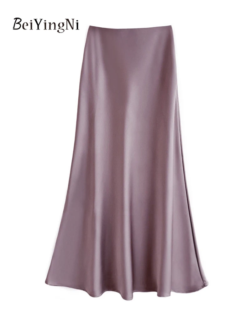 Beiyingni Senior Classy Women's Satin Skirts Solid Color Skin-friendly Commute Mermaid Skirt Ladies Fashion OL High Waist Skirts