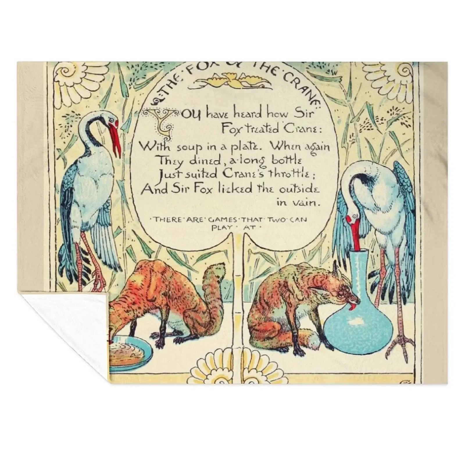 

RED FOX AND THE CRANE Art Nouveau Aesop Fables Throw Blanket Blankets For Sofas Soft Beds blankets and throws Stuffeds Blankets