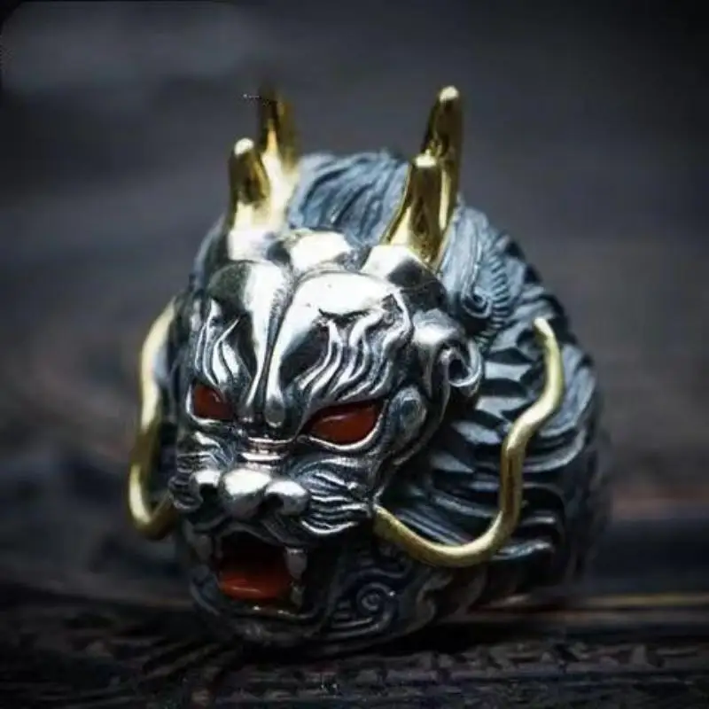 Domineering Dragon Design Men's Ring High-end Retro Adjustable Finger Ring for Streetwear Party Boyfriend Present