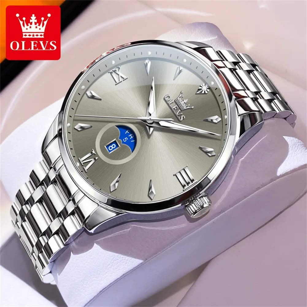 OLEVS 3646 Quartz Watch Men Classic Business Solid Steel Strap Men's Wristwatch Calendar Week Waterproof Luminous Watch
