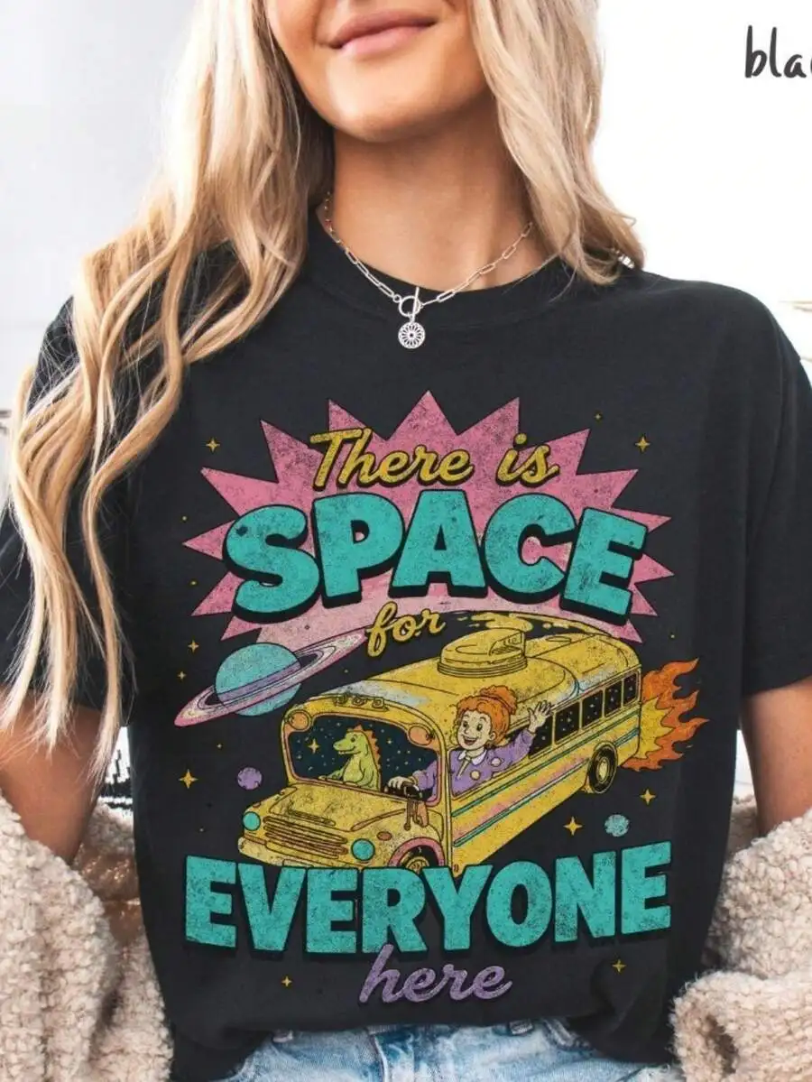 Magic School Bus Miss Frizzle Inspired Vintage Graphic T-Shirt, Space For Everyone Inspirational Grade School Teacher Tee, Retro Y2K Tee