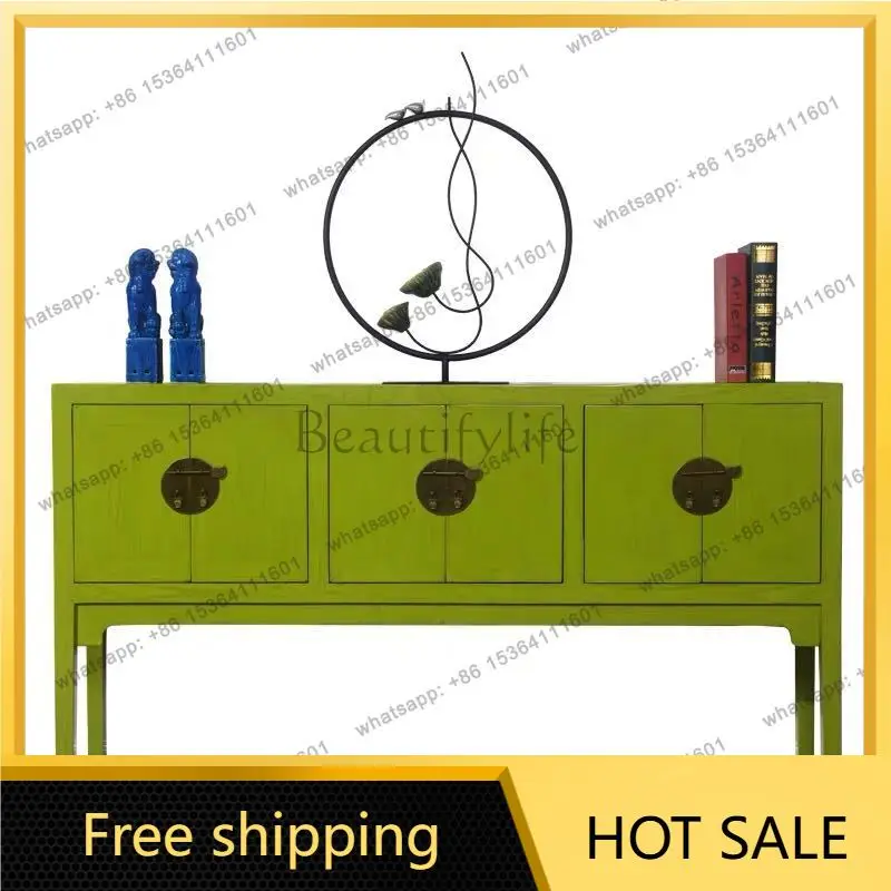 XX. New Chinese solid wood porch cabinet Neoclassical retro foyer side cabinet