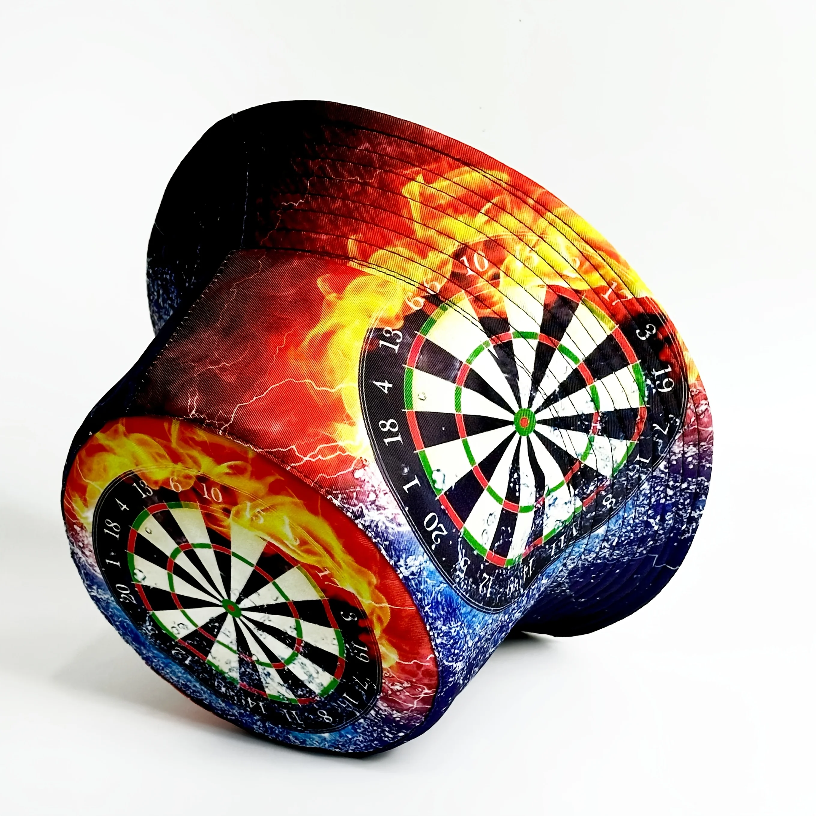 Dart Board Print Hat with Dart Blows Design Unisex Convertible Bucket Cap Suitable for Darts Tournaments Parties Casual Wear
