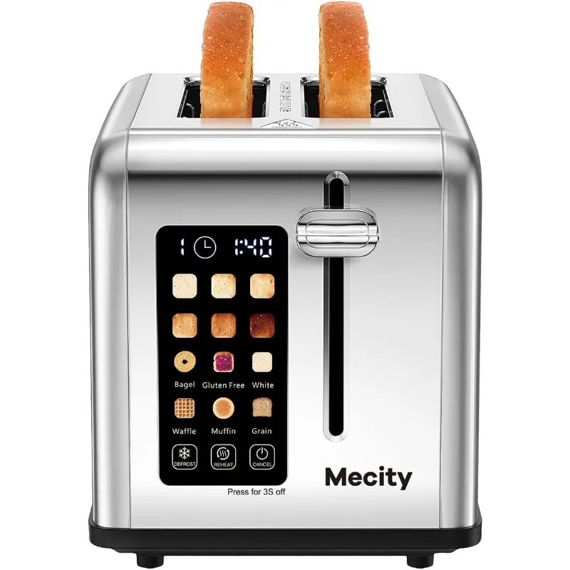 2-Scheiben-Toaster mit Touchscreen, 3,8 cm breitem Schlitz, intelligenter Brottoaster aus Edelstahl für Bagel-Muffin-Waffel, glutenfreie Brote