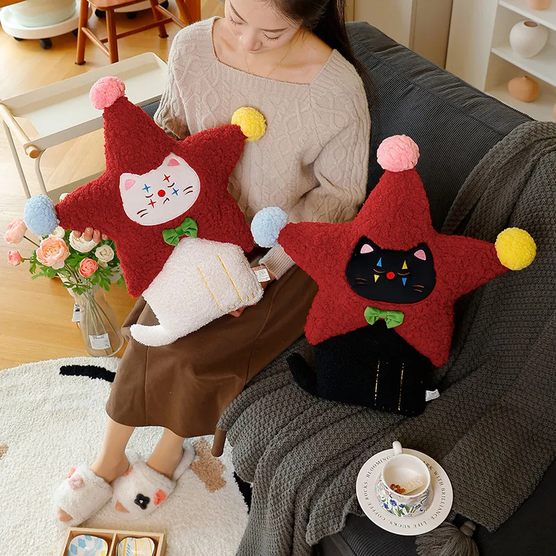 Simulation Pentagram Shape Animals Series Long Cat Pillow Stuffed Soft Cartoon Expression Kitten Sofa Cushion for Girls Gifts