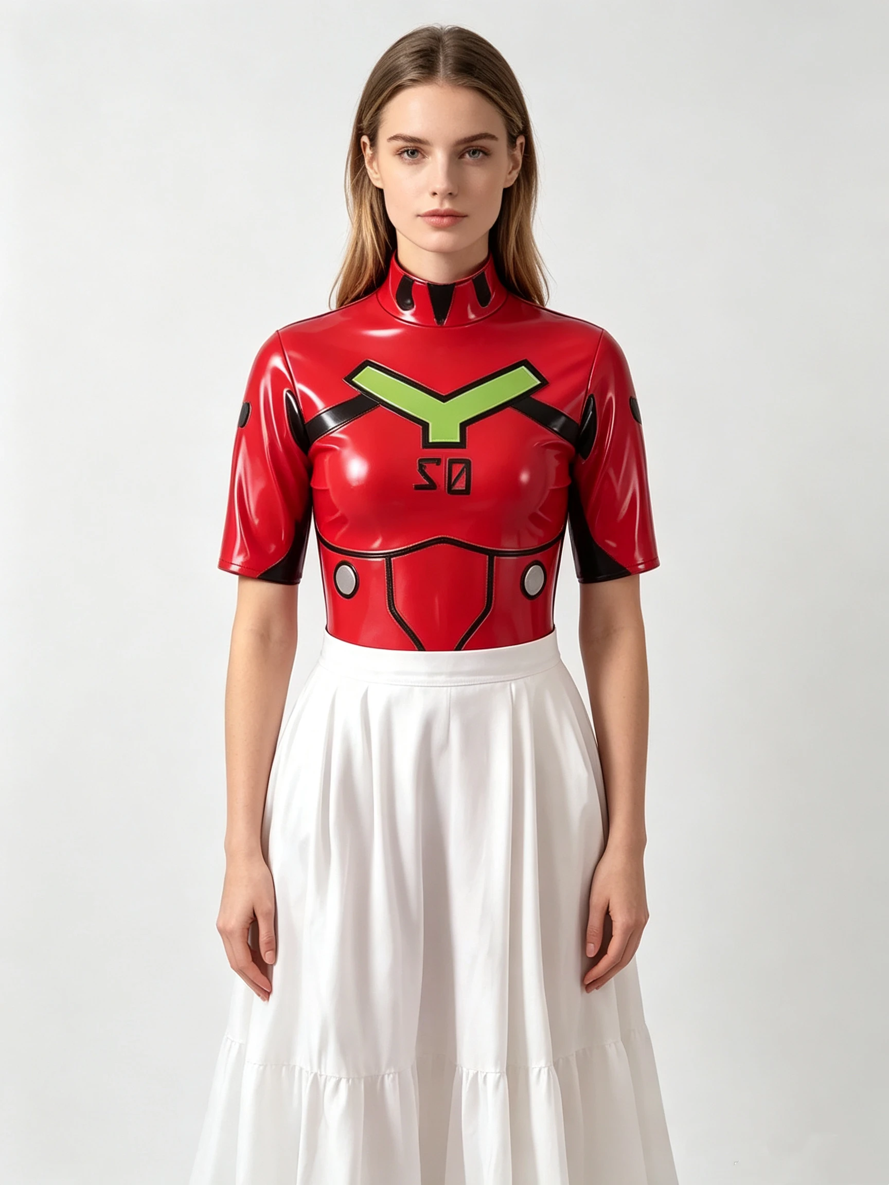 Women Glossy Red Latex Crop Top Stand Collar Short Sleeve Back Zip Latex Top Custom Club Party Wear