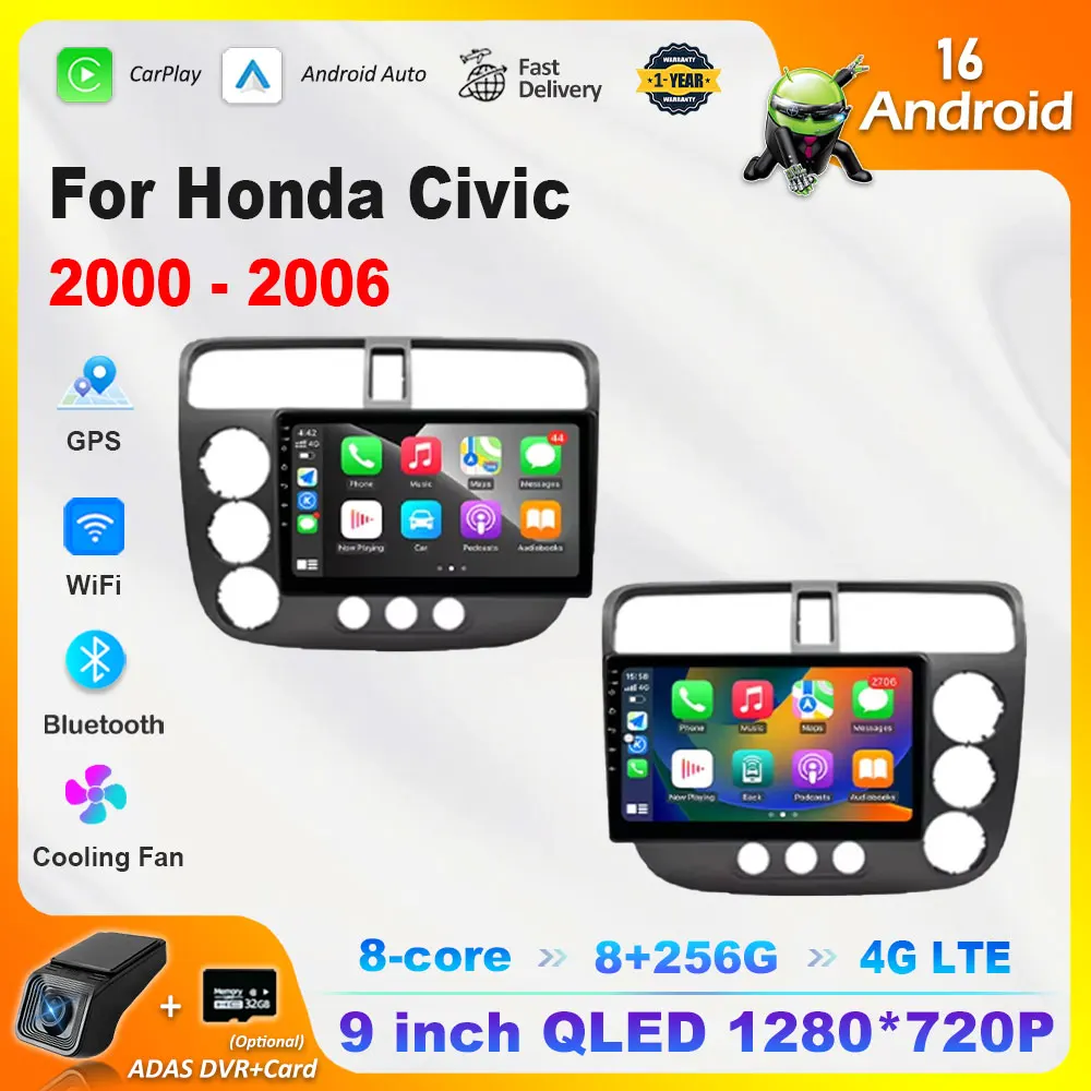 9'' Left Right Hand Drive Android 16 for Honda Civic 2000 - 2006 Navi GPS 4G Car Radio Multimedia player Bluetooth Touch Screen