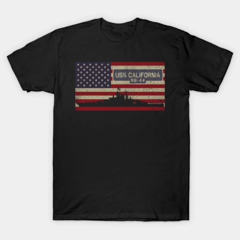 

Vintage USA Flag USS California BB-44 Battleship T-Shirt 100% Cotton O-Neck Summer Short Sleeve Casual Mens T-shirt Size S-3XL