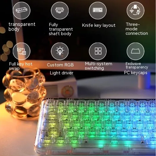 Imagem -02 - Teclado Mecânico sem Fio Transparente Hot-swappable Rgb Personalizado Estrutura Gask Yunzii-x71