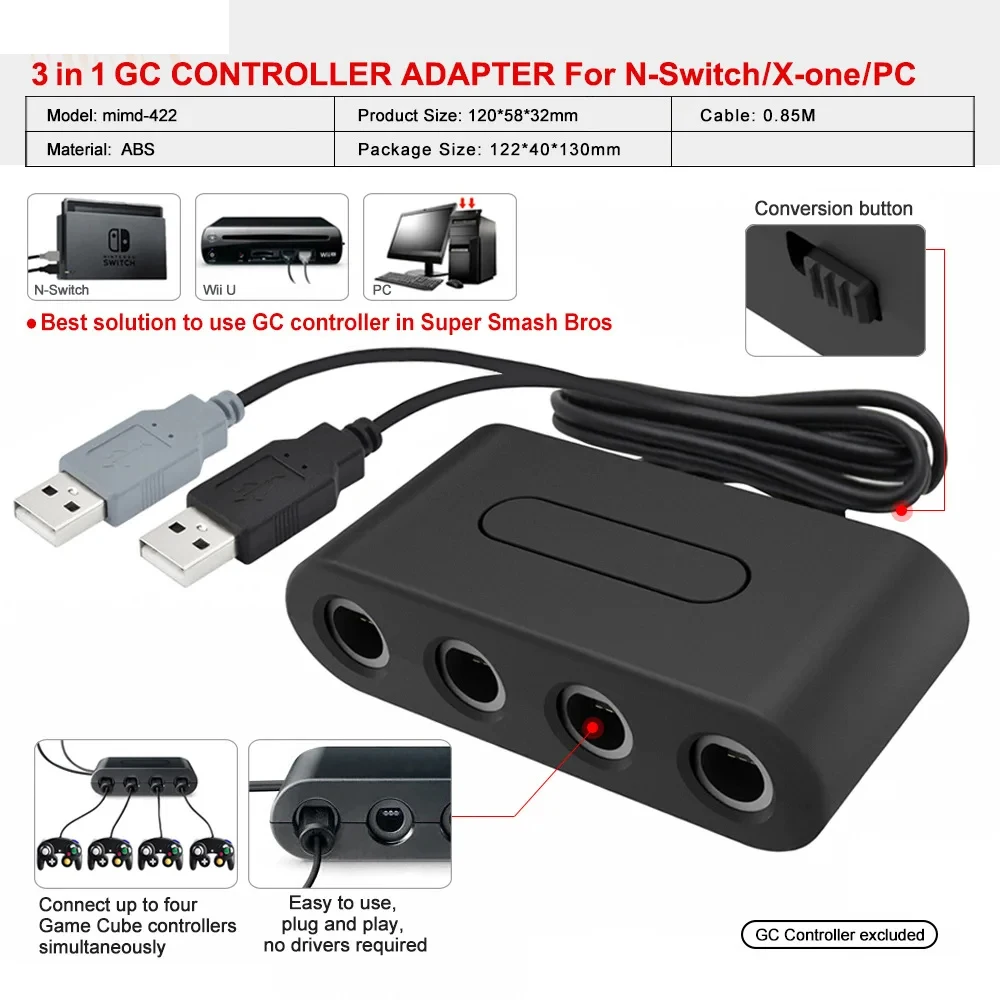 محول وحدة تحكم ألعاب USB لمفتاح نيتندو ، محول ألعاب 4 منافذ ، GameCube ، GC ، NGC ، Wii ، u ، PC ، قتال النجوم ، دعم دروبشيبينغ