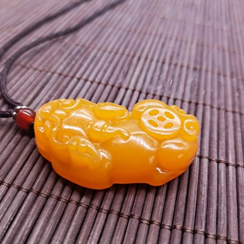 Supply Outer Mongolia Imitation Yellow Dragon Jade Pendant Jade Men's and Women's Jade Pendant