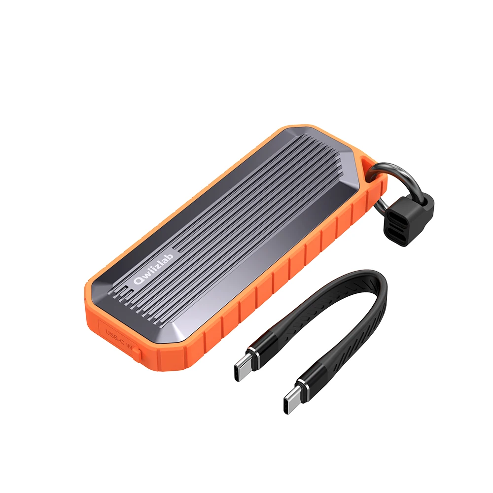 Qwiizlab NVMe & SATA Dual Protocol SSD Enclosure M.2 to USB 3.2 Gen2 Adapter 10Gbps Rugged Zinc Alloy Waterproof IP66