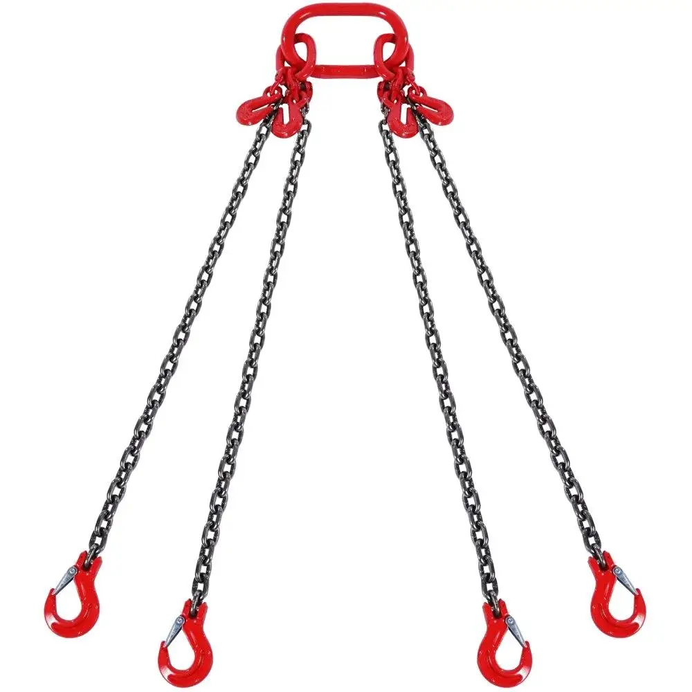 

4 Legs G80 Lifting Chain Sling 3/8 10ft Grab Hooks 18400lbs
