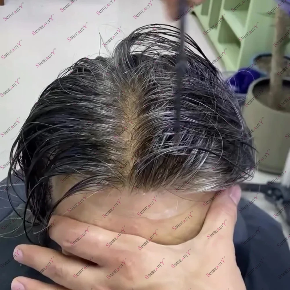 

Необнаружимый парик из натуральных волос на кружеве спереди HD для мужчин 1B20 220 # Черно-коричневые смешанные серые волосы для пожилых мужчин, шиньоны, дышащий парик