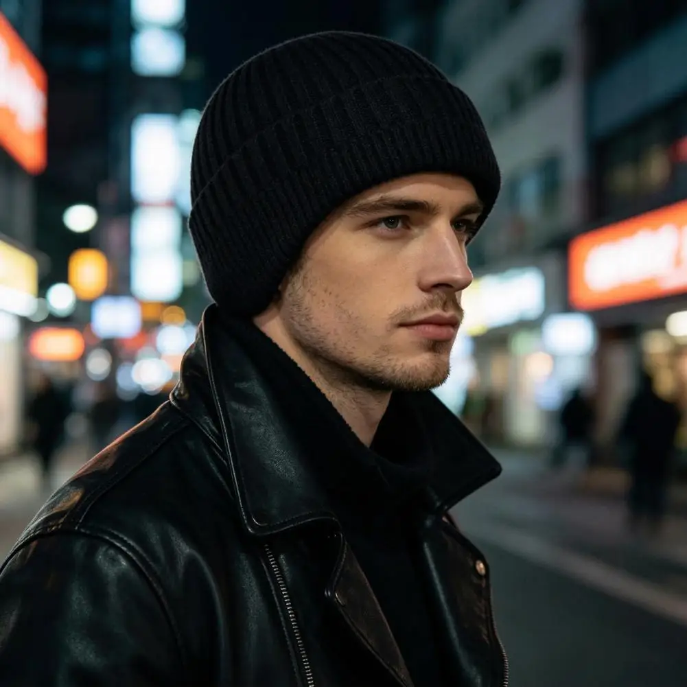Lightweight Wear Cap Winter Knitted Hat with Ear Flaps for Men Soft Fleece Lined Thermal Cap Weather for Running for Weather