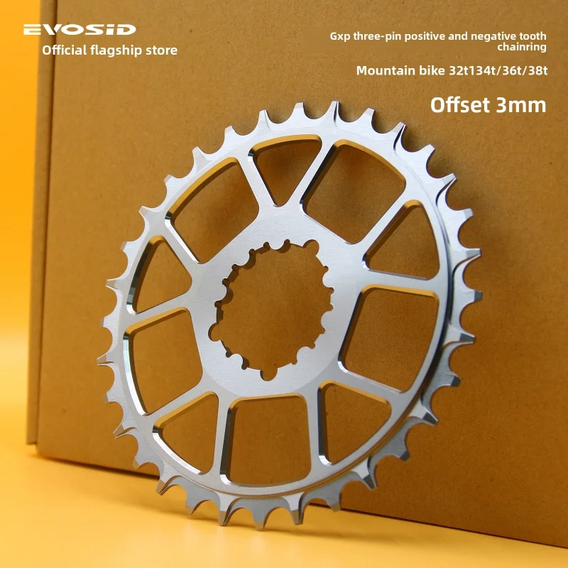 EVOSID Ultra-Light Hollow Mountain Bike Crankset 3mm Offset Chainring 32-38T Single Chainring Lightweight Direct-Mount Sprocket