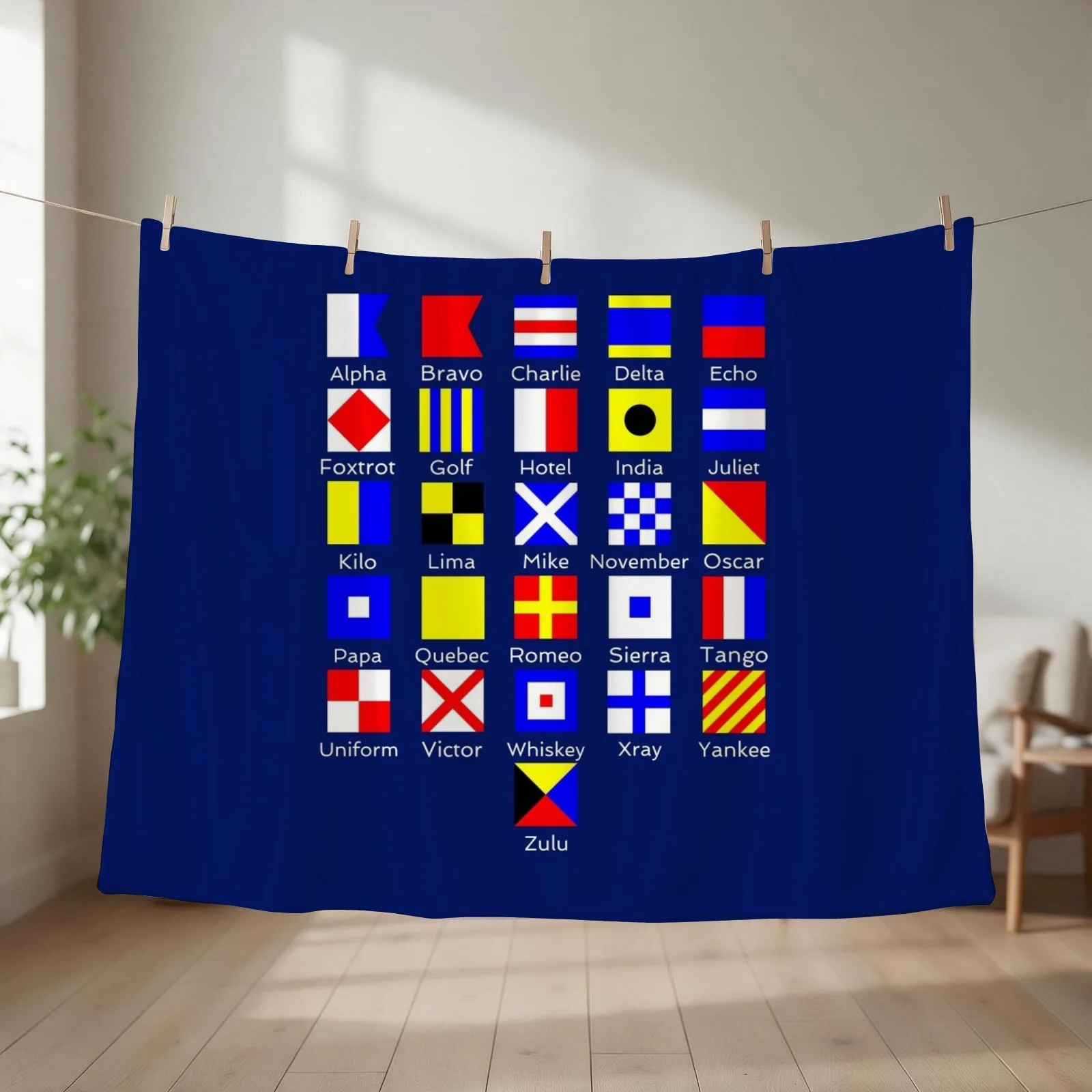 Sailing Nautical Signal Flag Alphabet Throw Blanket couch cozy soft plush fuzzy picnic outdoor blanket