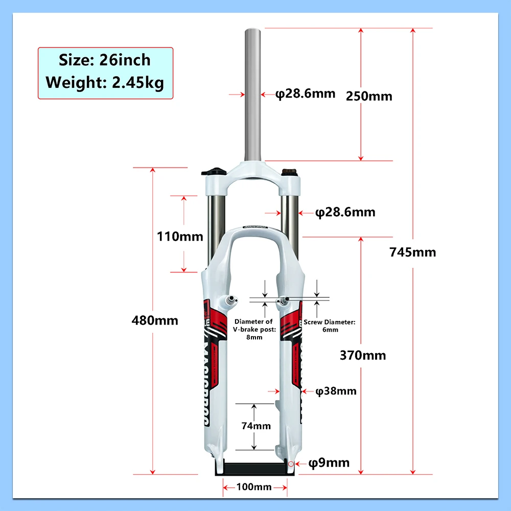 MG-FK302M Mountain Bike Fork - Lockable Shoulder Control Mechanical Suspension | Compatible with Disc & V-Brakes | 26″