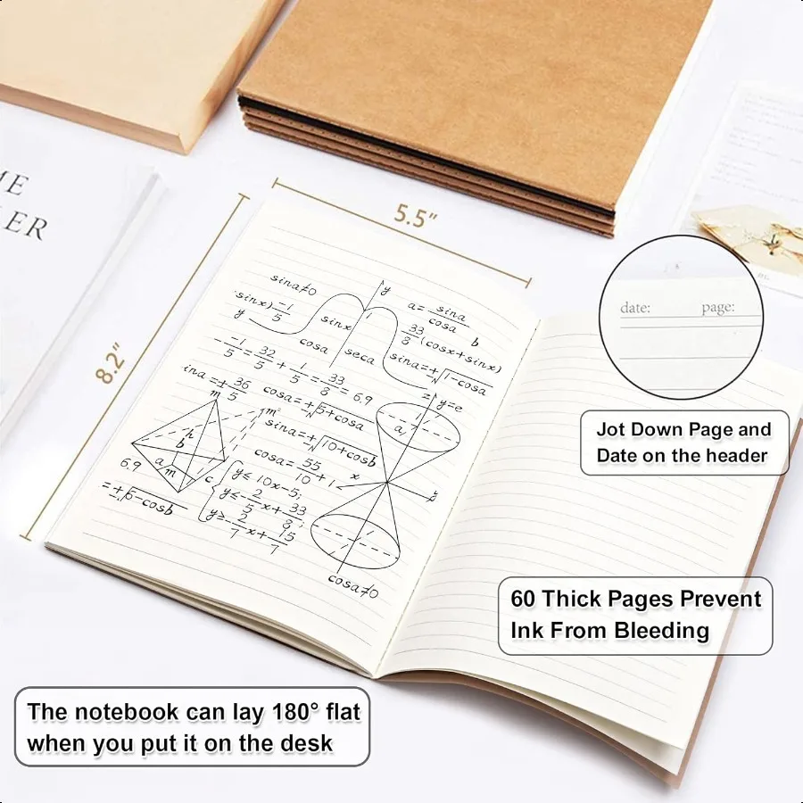 8 عبوات من دفاتر ملاحظات كرافت مقاس A5 مكونة من 60 صفحة فارغة مبطنة لمجلة السفر بغطاء ناعم دفاتر ملاحظات للنساء والفتيات والطلاب صنع خططًا مع