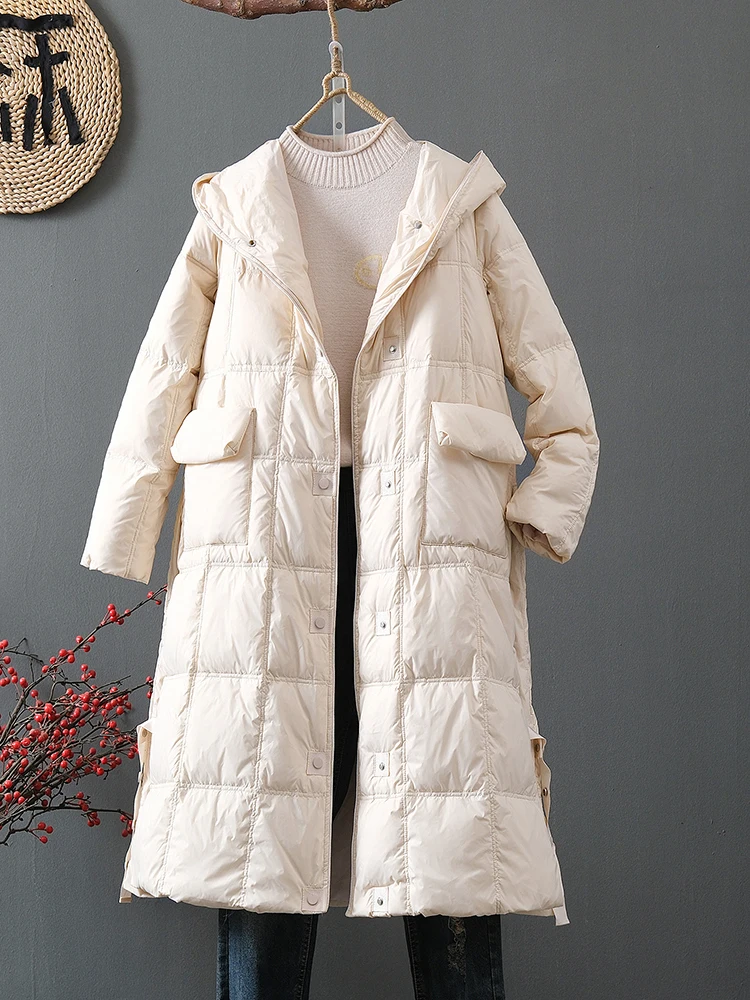 Duck Down Jacket Women Winter Long Thick Double Sided Plaid Coat Female Warm Down Parka For Women Slim Clothes 2024