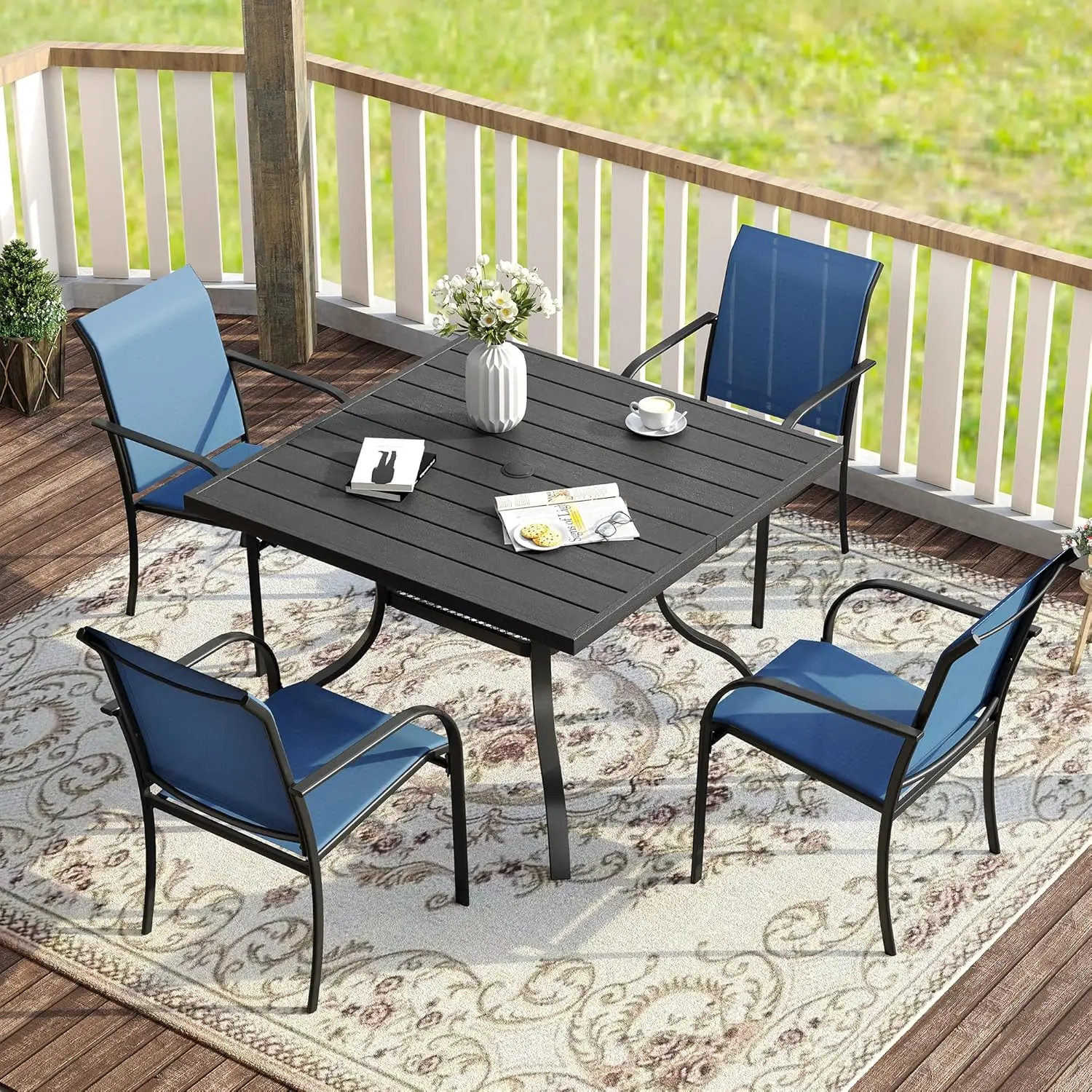 o*-5 Pieces Patio Dining Set, Outdoor Furniture Set Includes 1 Square Outdoor Table and 4 Stackable Patio Sling, Customized