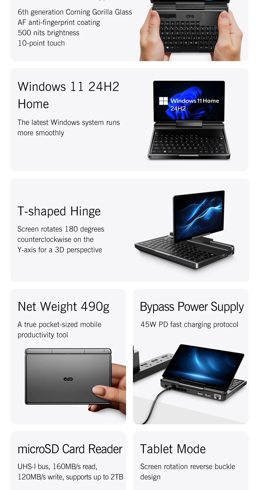 2025 New GPD Micro PC 2 7Inches Mini Industry Laptop Intel® Core™ I3-N250 16GB-512GB Windows 11 Portable Computer Notebook