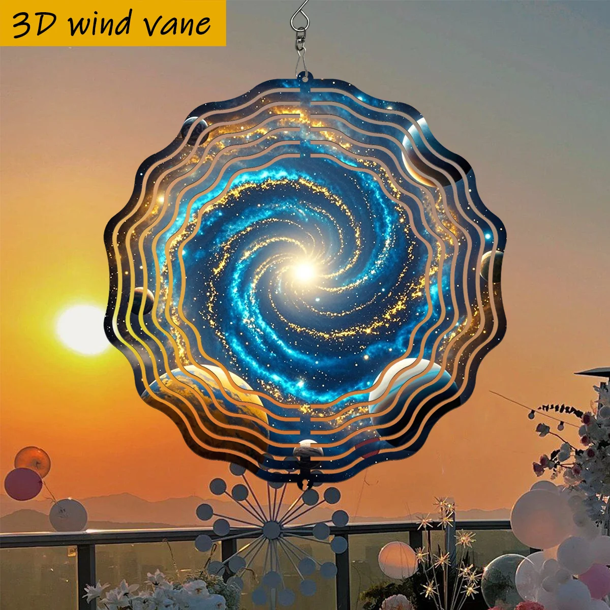 Galaxy Wind Spinner – 10 Zoll große 3D-Windmühlen-Dekoration aus Metall, 360 °   Drehbare Wandhaken für den Innen- und Außenbereich, Garten, Hochzeit, Weihnachtsfeier, M