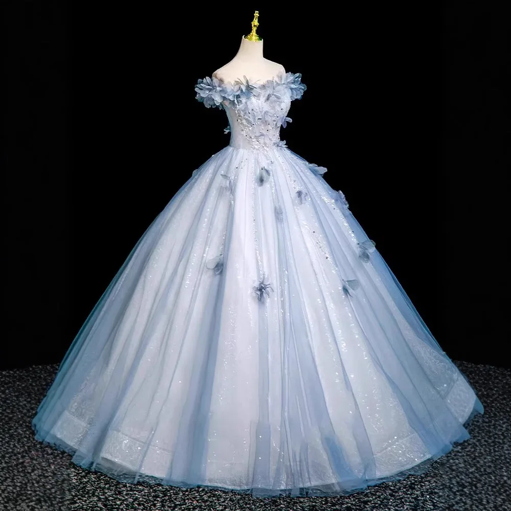 2025 flores brillantes vestidos de fiesta de encaje fuera del hombro princesa be de bal vestido de fiesta de noche Formal para mujer