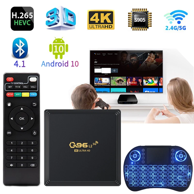 

Q96 L2 TV Box Android 10 Amlogic S905 Quad Core 4K 3D HDR10 H. 265 4G 5G Dual WiFi Smart Media Player 8GB 128GB BT 4.1 Iptv TV