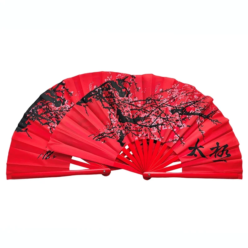 Folding Hand Fan Chinese Kung Fu Tai Chi Fan Nylon-Cloth Bamboo Fans For Performance Dance Decorations Martial Arts Plum blossom