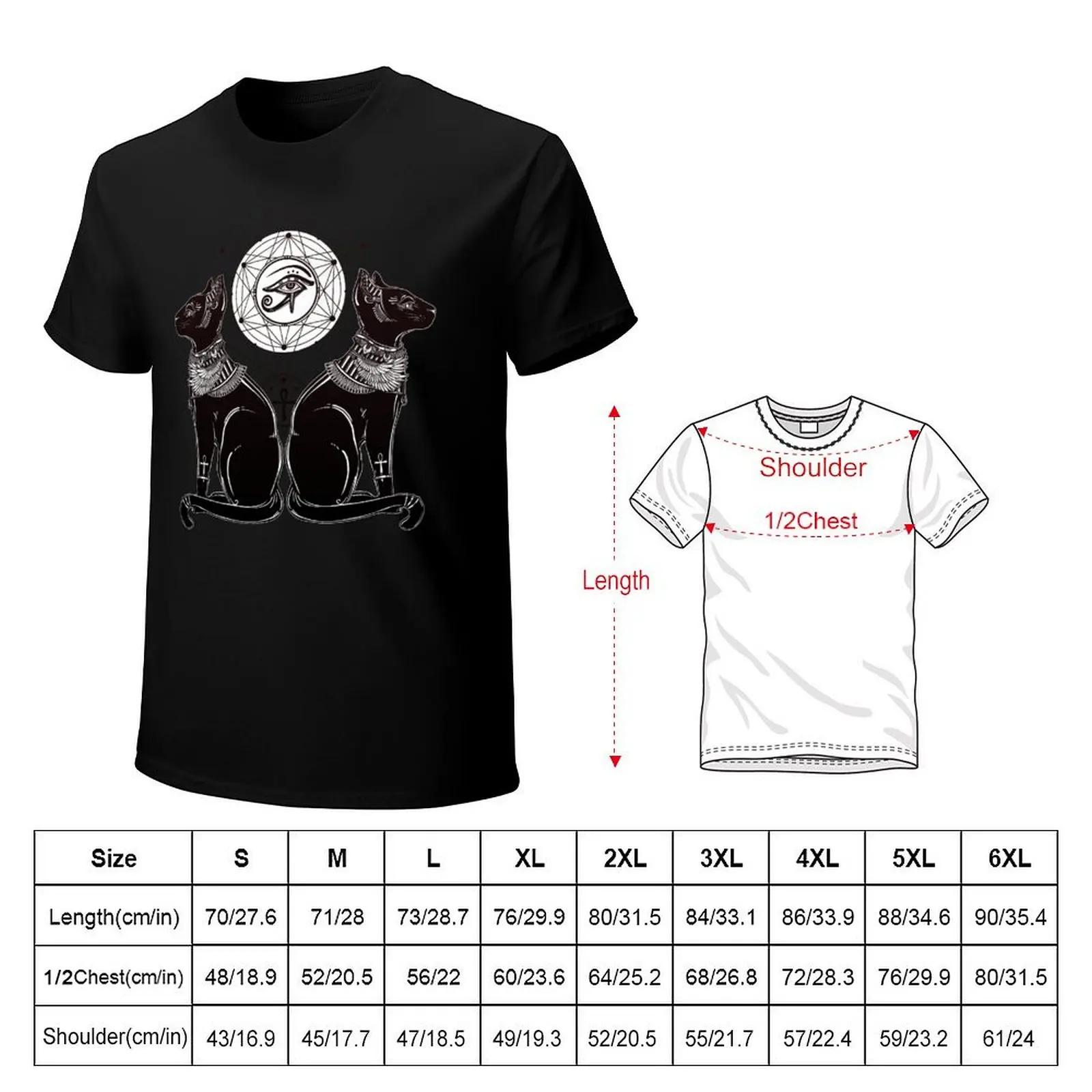 Egyptian Cats with Ankh and All-Seeing Eye of Horus T-Shirt Lightweight Print T-Shirt