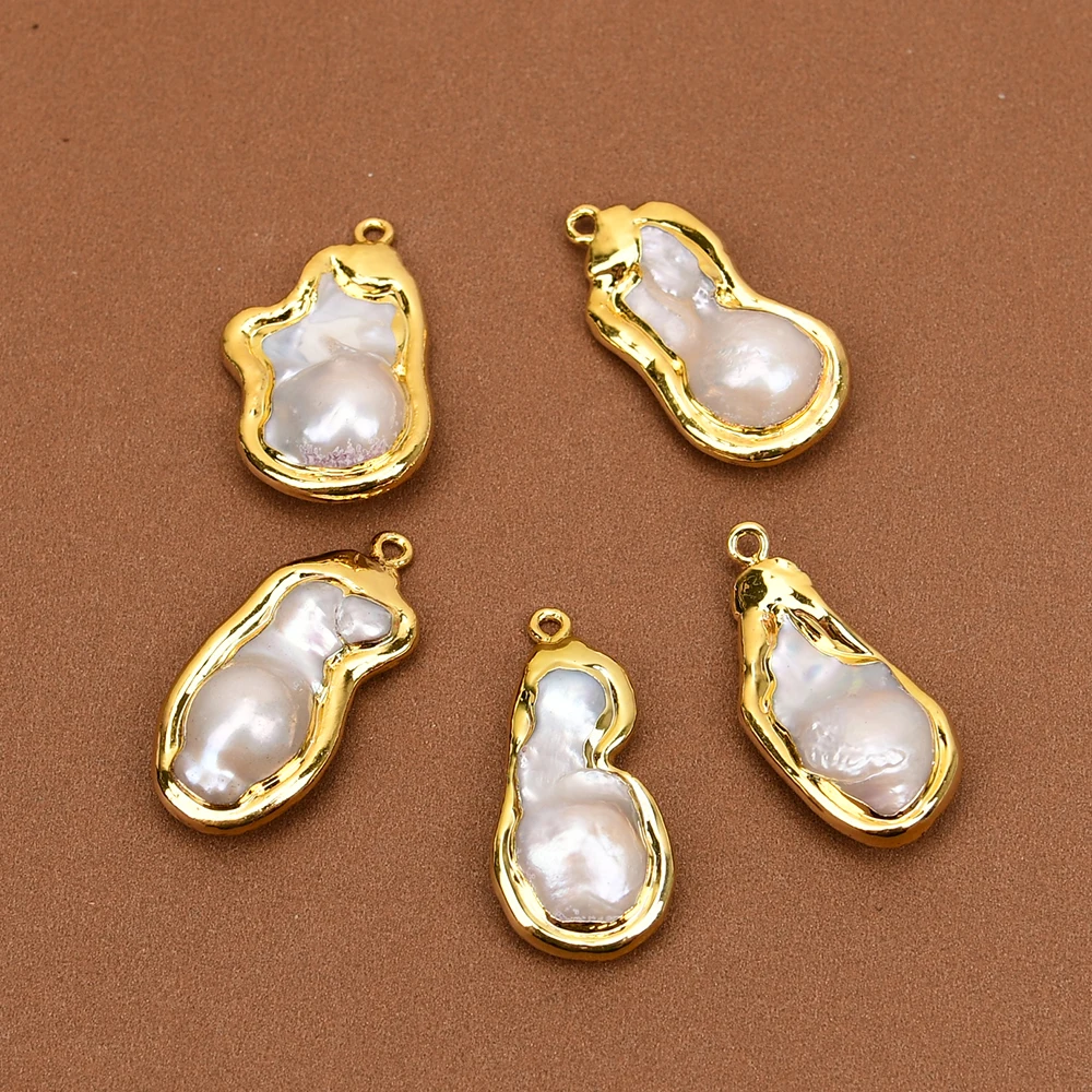 5 Pcs Natural White Baroque Pearl Gold Color Pendant For Jewelry DIY