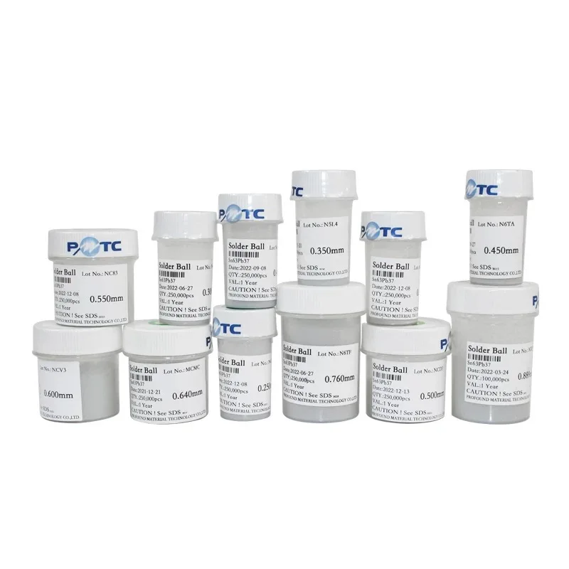 كرات لحام PMTC عالية الجودة خرز القصدير 250K جزيئات 0.2 0.3 0.4 0.45 0.5 0.6 0.76 مللي متر لإعادة صياغة لحام BGA #5