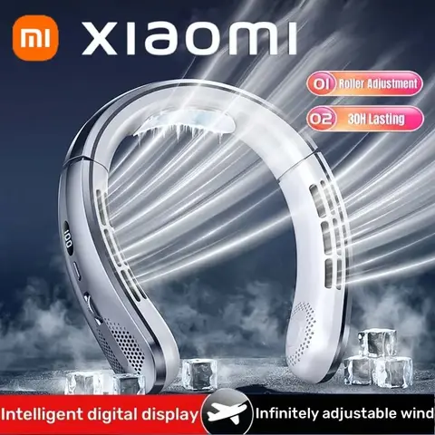 Xiaomi 8000mAh USB Appeso Al Collo Ventilatore Portatile Senza Lama Mini Ricaricabile Muto Display Digitale A LED Dispositivo di Raffreddamento D'aria Elettrico Palmare