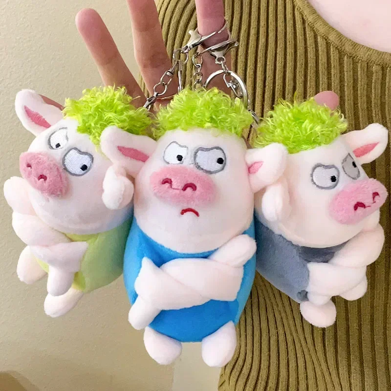 Plush Angry Pig Keychain Exquisite Workmanship Green Hair Plush Animal  Doll Pendant for Decoration Cute Keychain Birthday Gifts