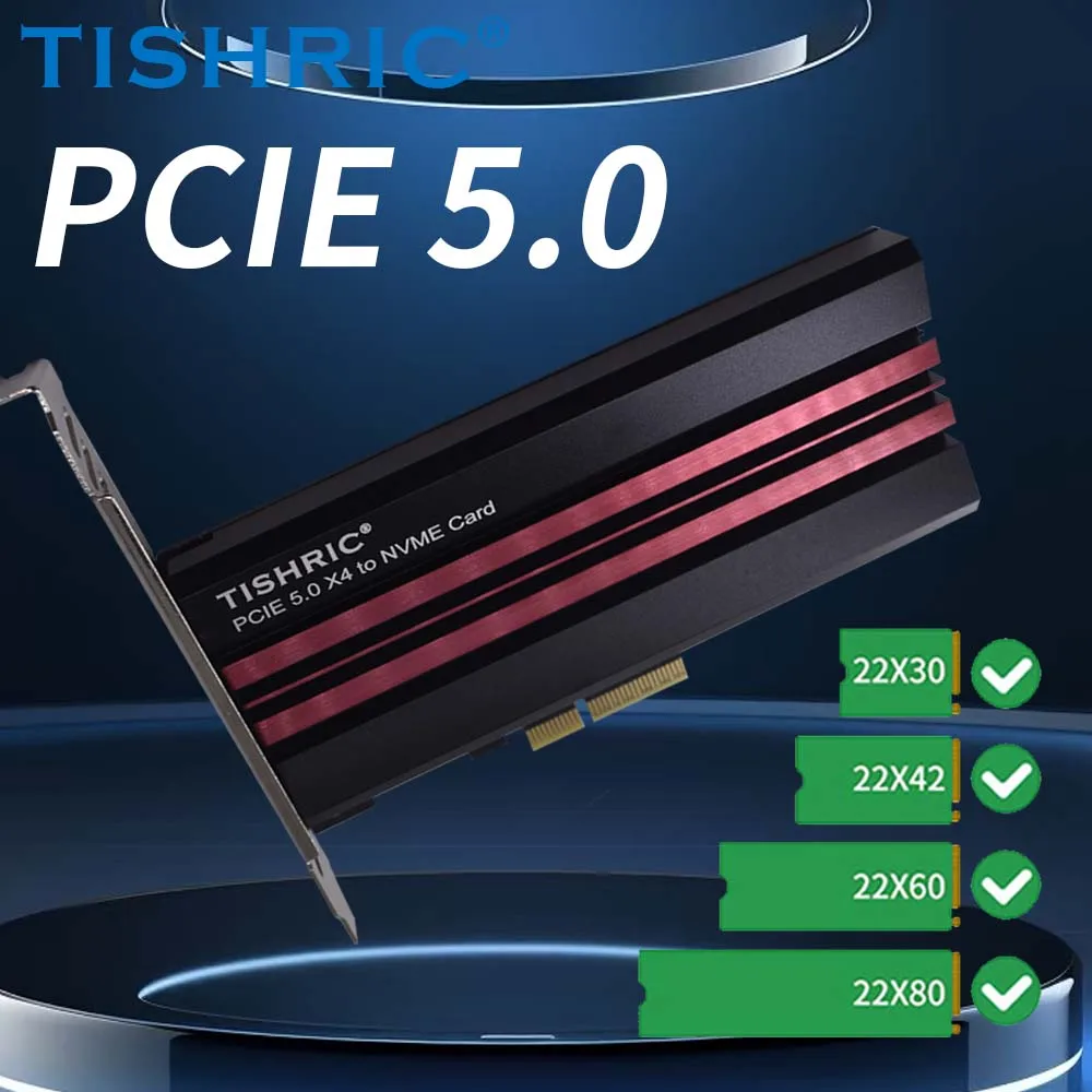 TISHRIC PCIE 5.0 X4-NVME SSD 확장 카드, M2 B/B + M 키 PCIE 어댑터 라이저 카드, 열 패드 지지대 2230 2242 2260 2280
