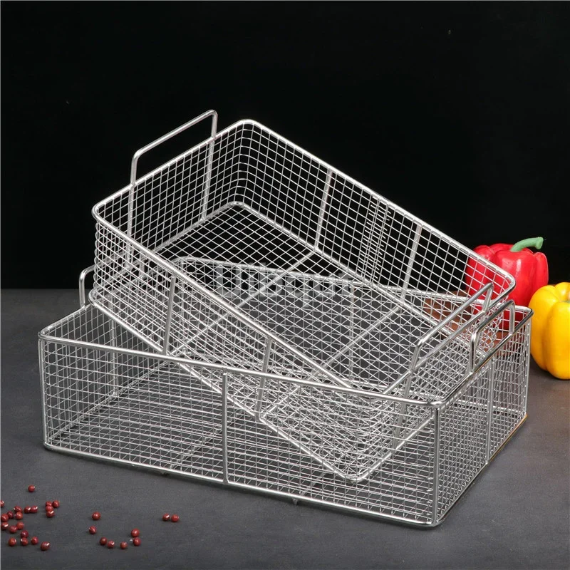 Stainless Steel Fry French Fries square Basket Kitchen Colander Strainer Mesh Net Punching Chicken Wings Chef Cooking Steam