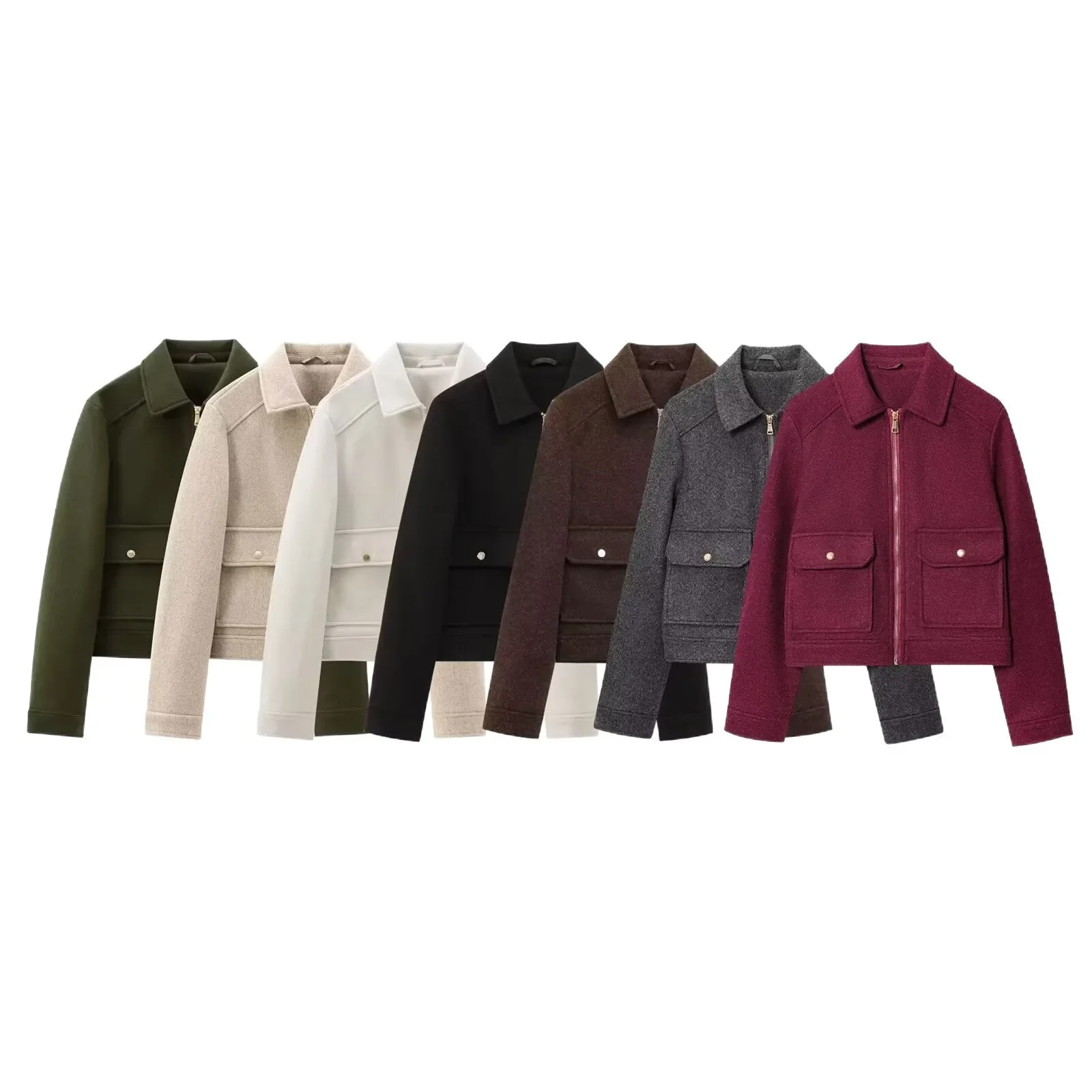 

New 2025 Outerwear Comfortable Full Sleeve Flip Collar Women's Fashionable Minimalist Soft Jacket Coat with Zipper