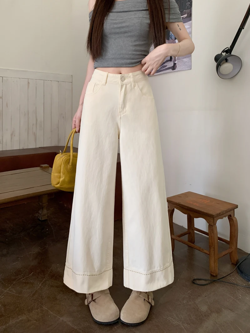 

Женские джинсы с высокой талией на шнурке, эластичные свободные женские джинсовые брюки свободного покроя, модные удобные базовые брюки