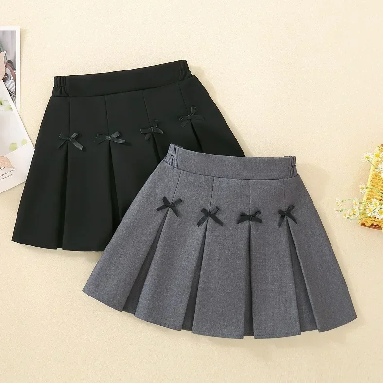 Teens Girls Pleated Skirts Solid Color Casual Kids School Style A-Line Skirt 2025 Spring Summer Fashion Simple Child Short Skirt
