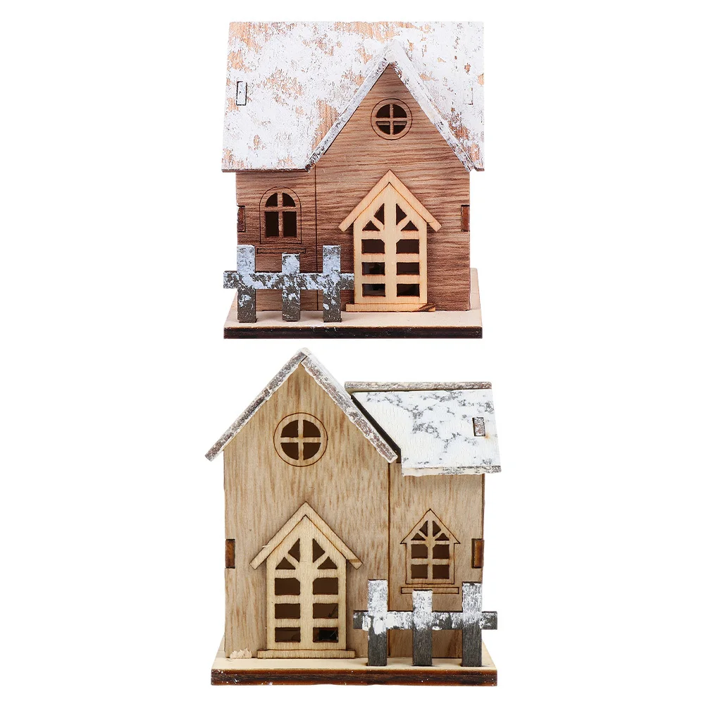 

2Pcs Glowing LED Cabin Wooden Christmas Desktop Ornament Luminous Cabin Decor Home Store Hotel Decoration