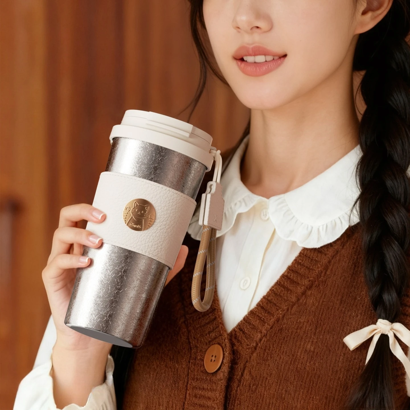 Pure titanium thermos cup for girls, high value, portable accompanying coffee cup, souvenir water cup, large capacity