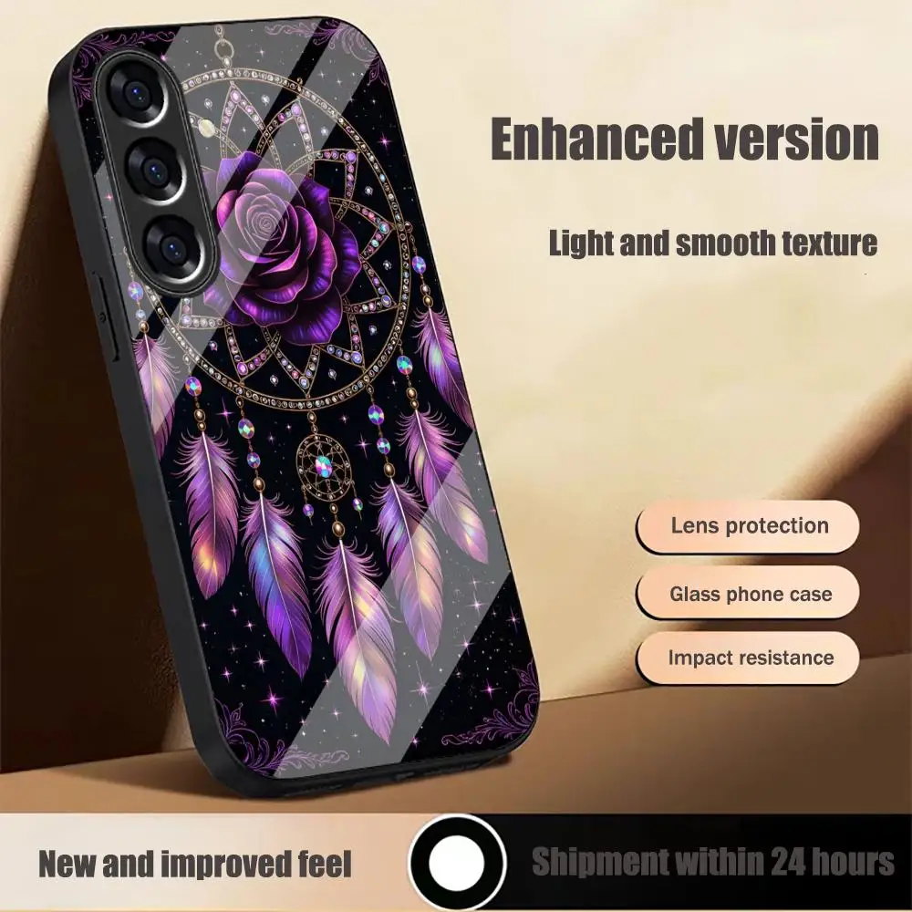 Purple rose dreamcatcher TPU HD glass phone case for Samsung Galaxy S26 S25 S24 S23 S22 S21FE,Ultra,Plus Scratch Dropresistant