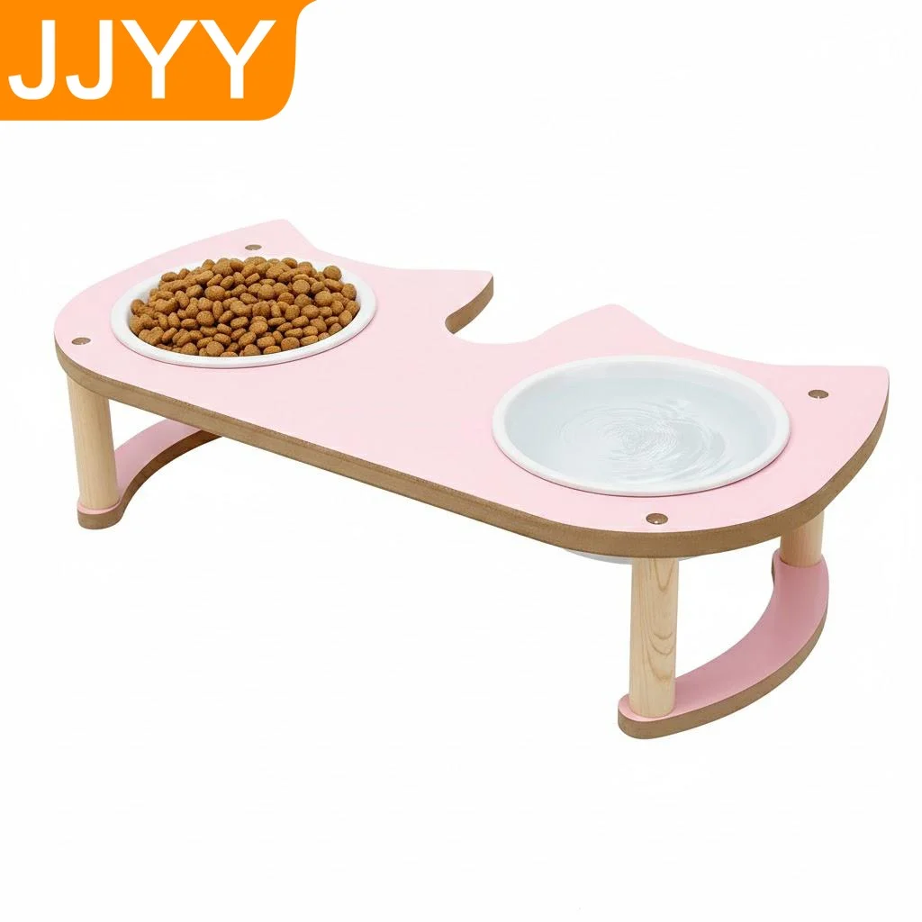 

Ceramic Double Bowl Pet Feeder Dog Cat Food Water Bowl Drinking Slanted Rack Neck Spine Protection
