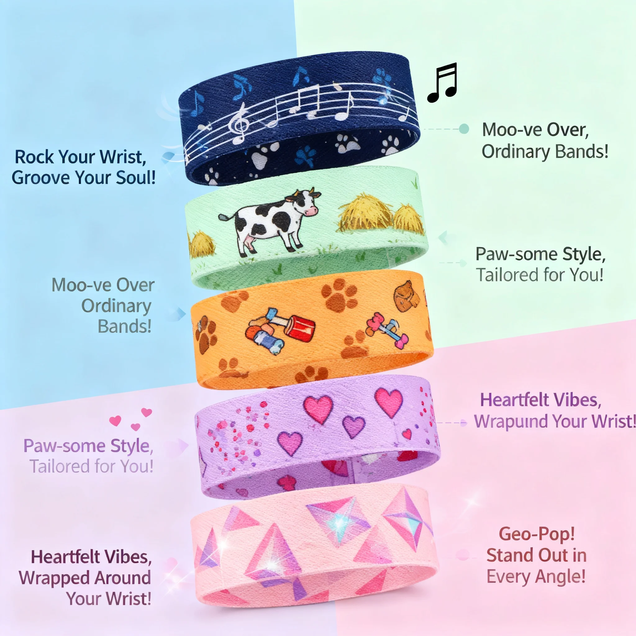 

Custom Elastic Polyester Woven Wristband Music Note Love Heart Footprint Pattern Sweatband Sports Wrist Support Hot Sale Heat