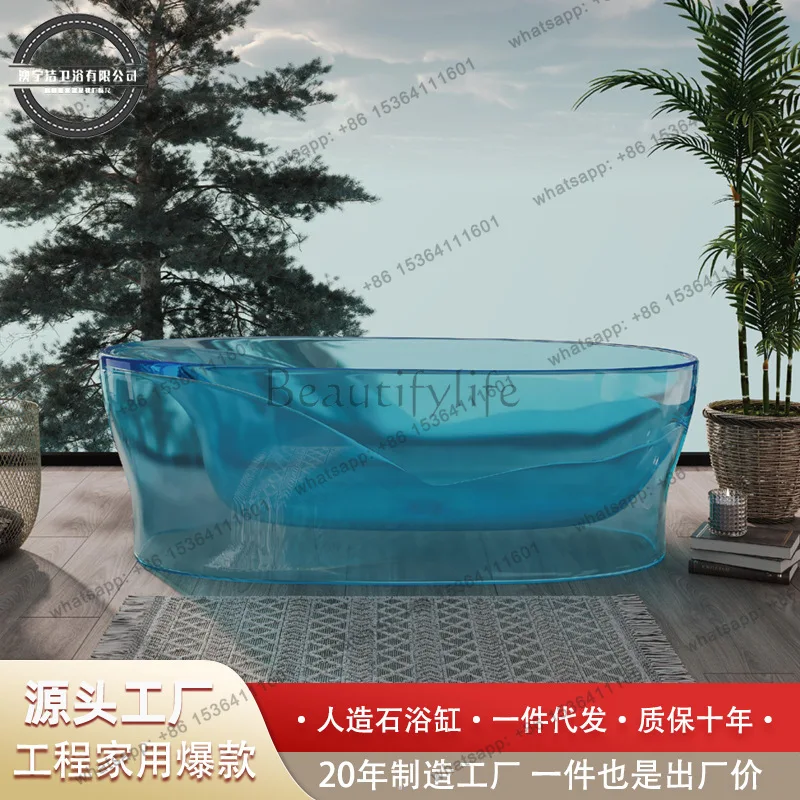 Artificial stone bathtub integrated transparent resin independent hotel home color crystal high-end