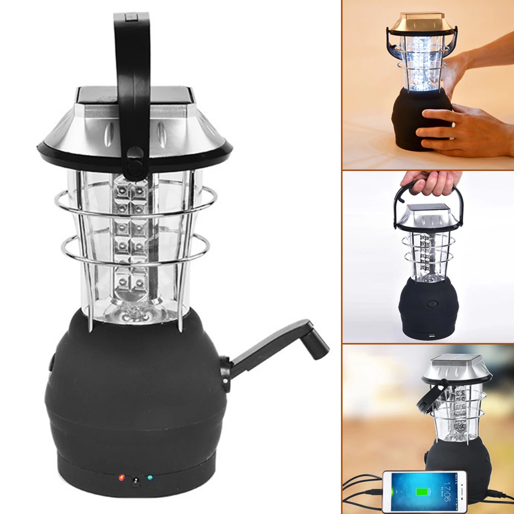 ソーラーキャンプハンドクランクランタンハンガーフック付き非常に明るいソーラーキャンプランプ釣り緊急用、3つの明るさモード付き