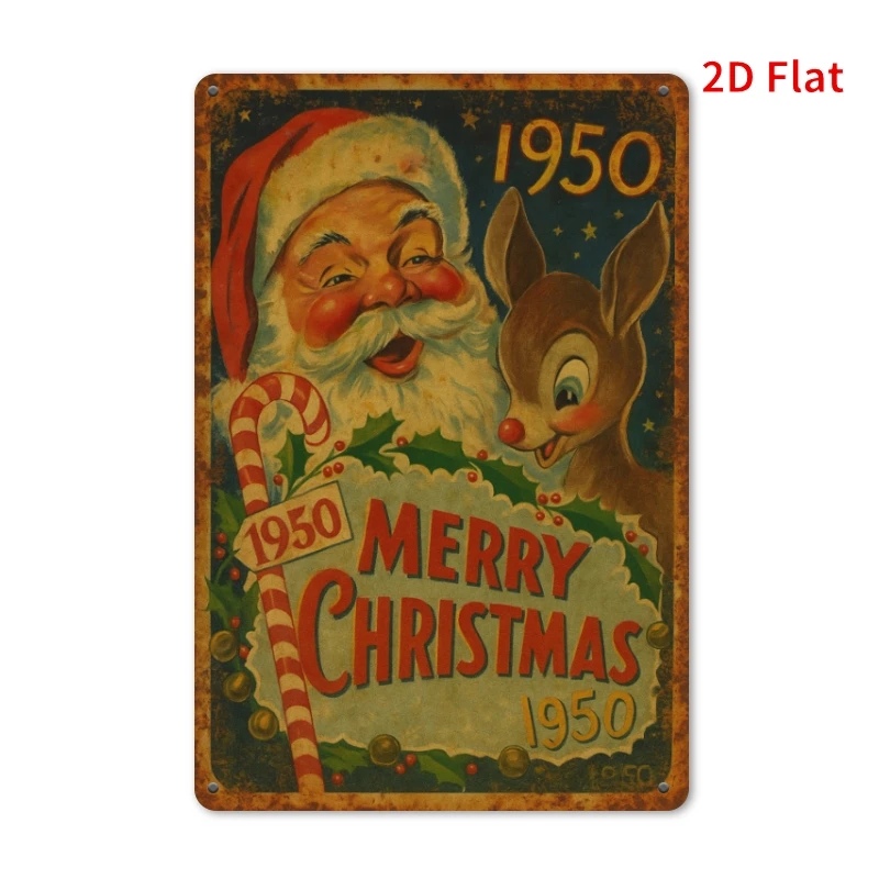 1. Vintage 1950s Santa Reindeer Metal Sign 2D Flat Print, Rustic Wall Decor for Farmhouse, Porch, Living Room & Outdoor Space