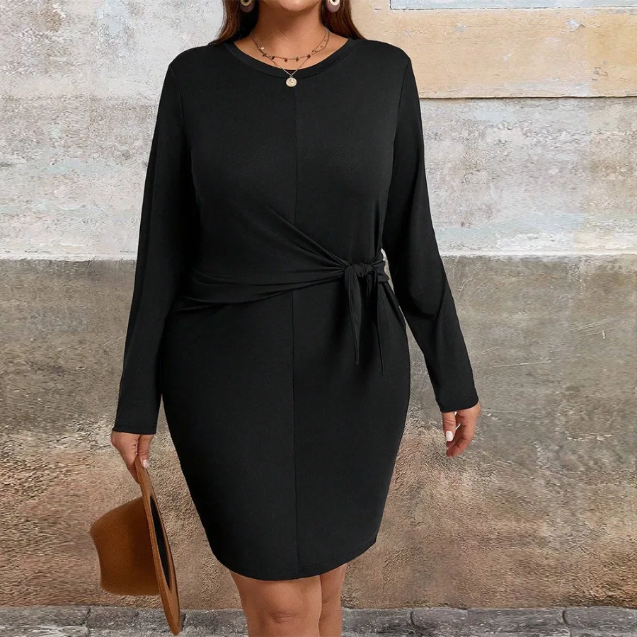 

【New style】 hot sale large size women's clothing simple elegant dress spring and summer fashionable all-matching commuting long